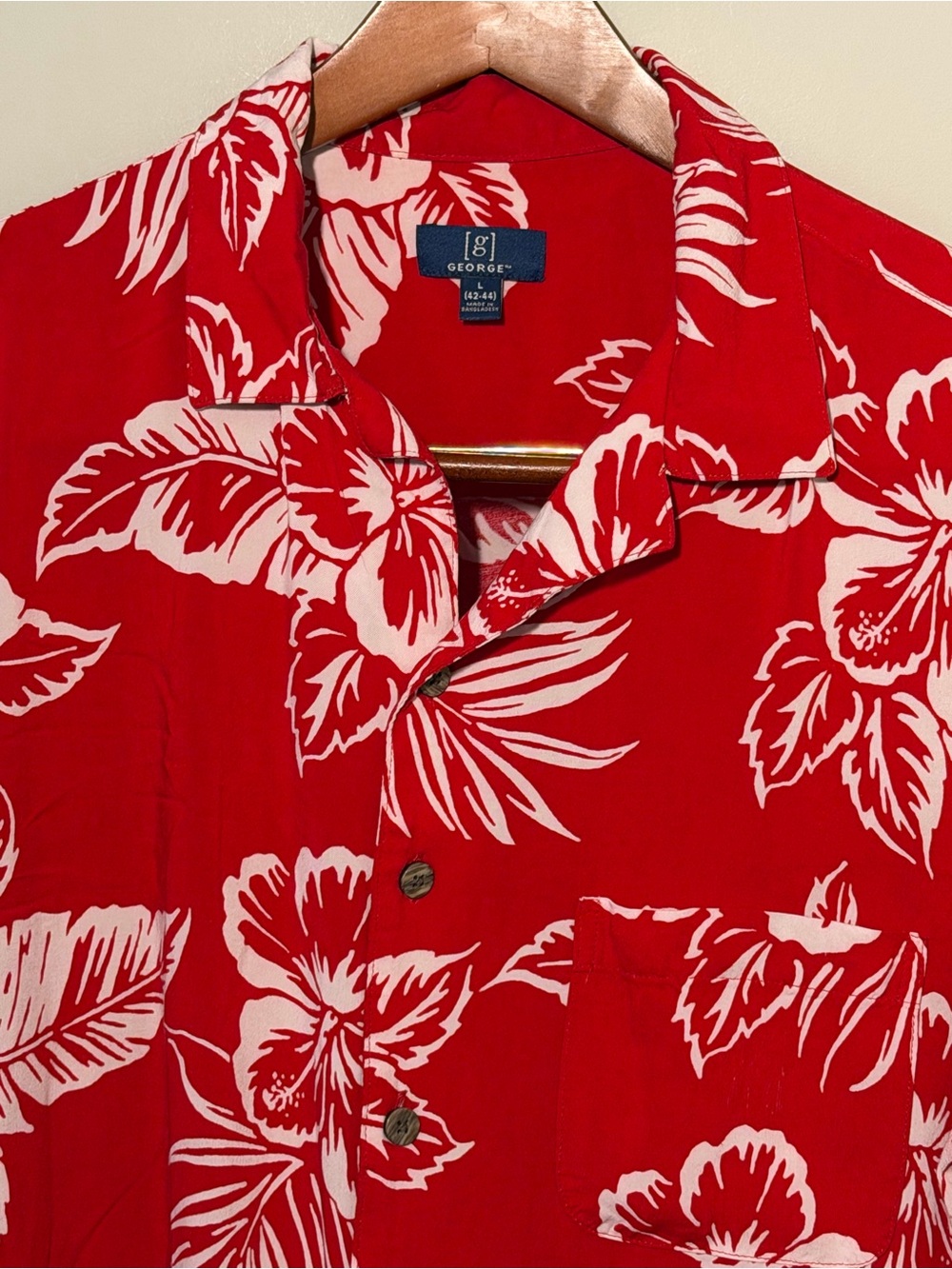 George Red and White Tropical Print Camp Shirt